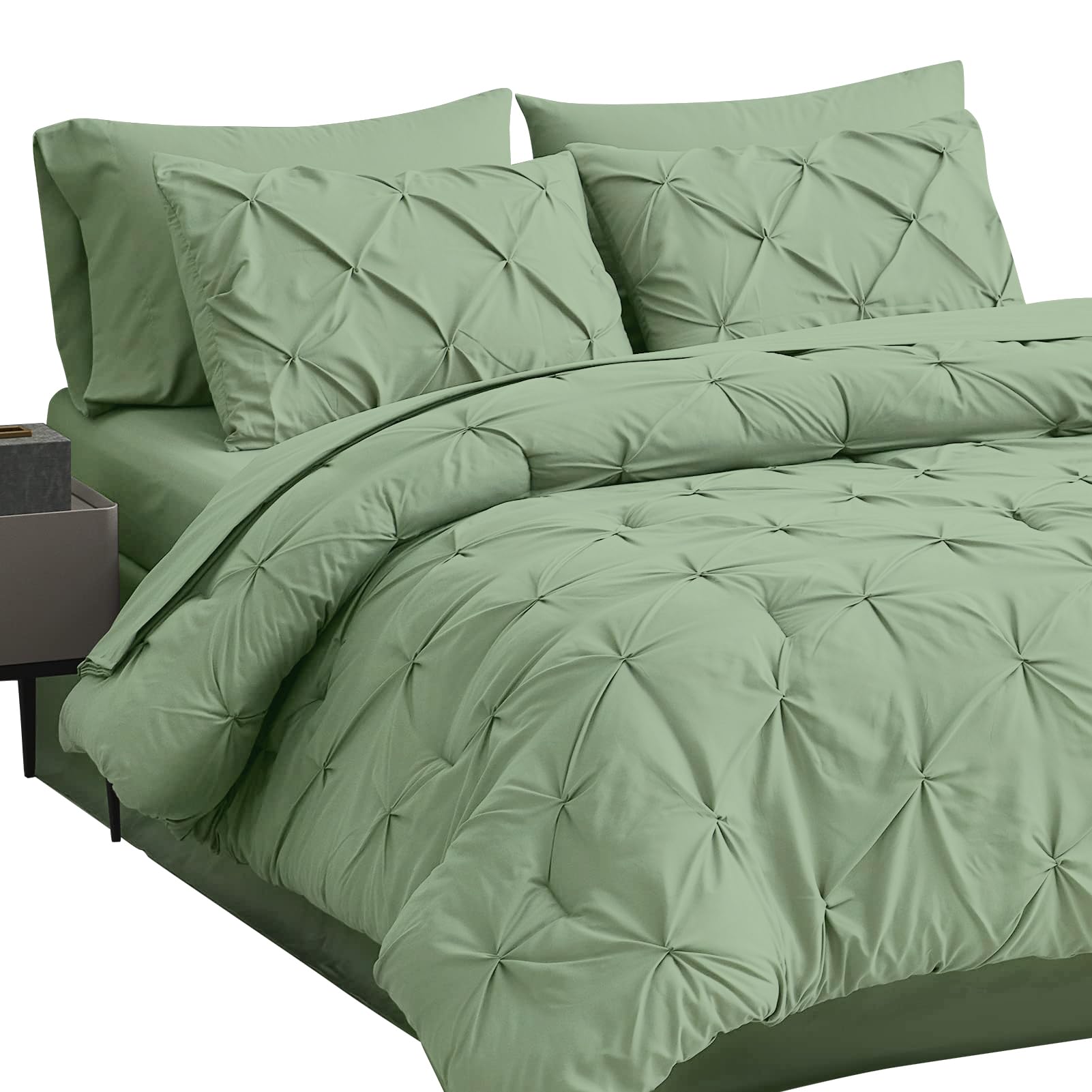 Maple&Stone King Size Comforter Set, 7 Pieces King Bedding Set, Pintuck Bed In A Bag Bed Set With Comforter, Sheets, Pillowcases